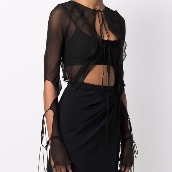 Christopher Esber Ruffled Tie Silk Shirt AU size 6 Black NWT - Picture 6 of 10